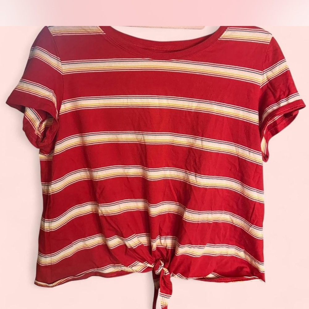 Vintage American Eagle Outfitters Red Striped Tie-Front Tee